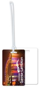 .020 White Gloss Vinyl Luggage Tags / with loop attached (2.125" x 3.375") Four colour process