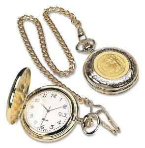 Men's 5M 18K Gold Plated Pocket Watch w/ 14" Fob Chain