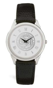 Men's Silver Tone Wristwatch w/Black Leather Strap