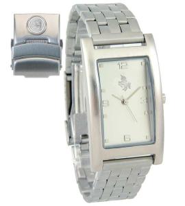 Men's Rectangular Silver-Tone Wristwatch