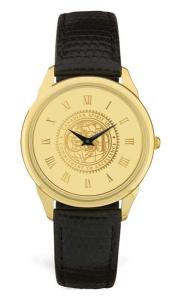 Men's Gold ION Plated Wristwatch w/Black Leather Strap