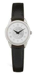 Silver 2 Tone Women's Wristwatch w/Black Leather Strap